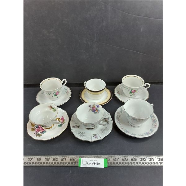 (6) Assorted Tea Cups with Saucers ( Some Fine China & Porcelain)