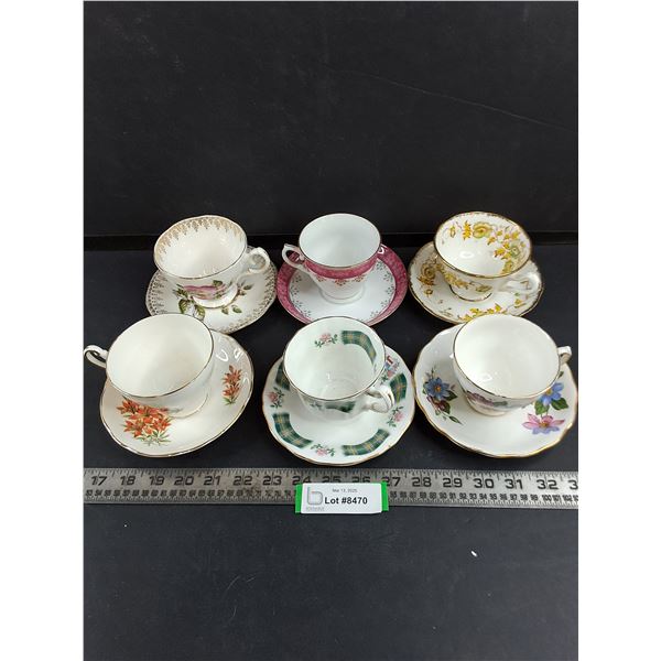 (6) Fine China Tea Cups & Saucers
