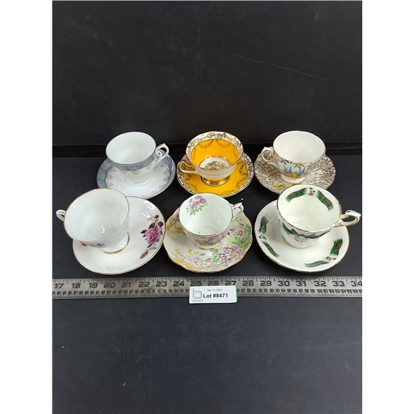 (6) Fine China Tea cups & Saucers