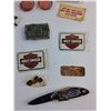 Image 6 : Harley Davidson Folding Knife, Shirt Pin, Stickers, Patches, Necklace and Misc