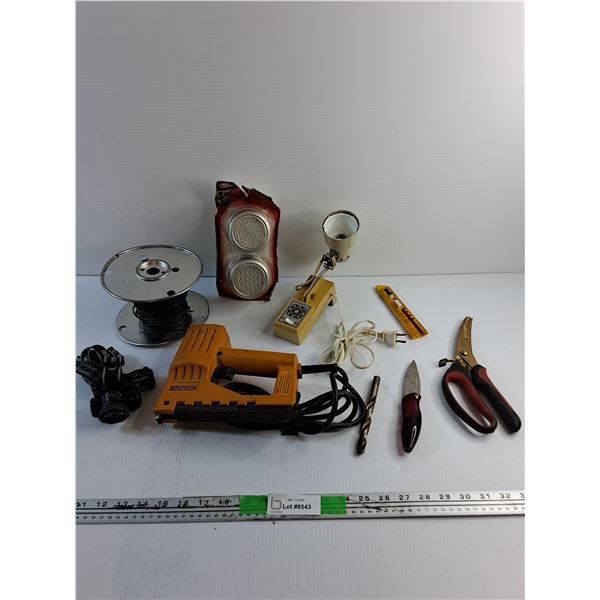 Wire, Replacement Cartridge Filters, Vintage Lamp, Electric Nail Gun and Misc