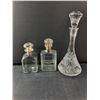 Image 2 : (3) Glass Decanters Up to 15" Tall, Elephant Figurine, Wine Glass