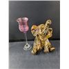 Image 3 : (3) Glass Decanters Up to 15" Tall, Elephant Figurine, Wine Glass