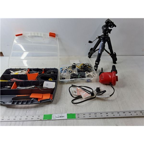 Coleman Electric Air Pump, Velbon Mini Tripod, (2) Storage Cases with Electronic Cords