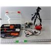 Image 1 : Coleman Electric Air Pump, Velbon Mini Tripod, (2) Storage Cases with Electronic Cords
