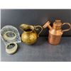 Image 2 : Glass & Metal Lot- (3) Pitchers, Tray, Clock- As Is, Decorative Piece