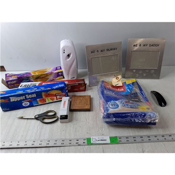 (2) Photo Frames, Vileda Mophead, Handy Sealer, Misc.