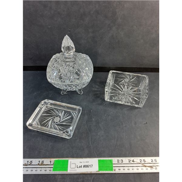 Crystal Lidded Dish, Ash Tray and Candy Dish