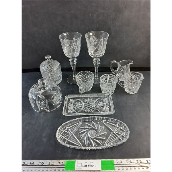Crystal Trays, Goblets, Candy Dish and Creamers