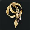 Image 2 : Vintage Birk 18k TT Gold Textured & Florentine Finish Pin Brooch w/ Old Cut Ruby