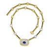 Image 6 : 18K TT Gold 3.30 ctw GIA Bezel Oval Sapphire & Pave Diamond Cable Link Necklace