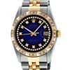 Image 1 : Rolex Mens Two Tone Blue Vignette String Pyramid Diamond Datejust Wristwatch 36M