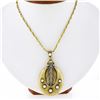 Image 1 : Antique Victorian 14k Gold Diamond & Pearl Locket Pendant & 17" Fancy Link Chain