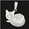 14K White Gold Cat Kitten w/ 0.05 ctw Pave Diamond Tail Collectible Charm Pendan