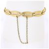 Image 2 : Vintage Retro 14K Yellow Gold 6.75" Bezel Garnet Grooved Bullet Link Bracelet