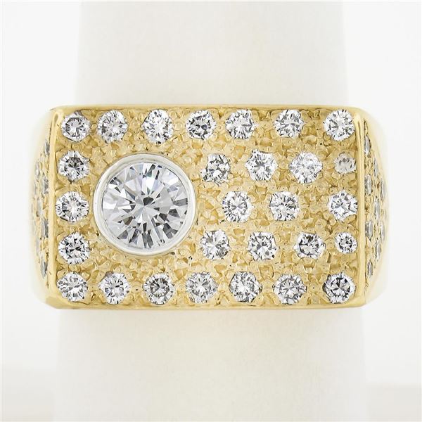 Men's Solid 18k Yellow Gold 0.87 ctw Brilliant Diamond Wide Band Ring