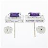 Image 4 : Unique 18k Gold 4.6 ctw Cushion Amethyst Channel Diamond Halo Square Stud Earrin