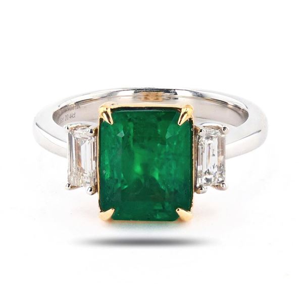 3.36 ctw Emerald and 0.44 ctw Diamond Platinum/18K White and Yellow Gold Ring