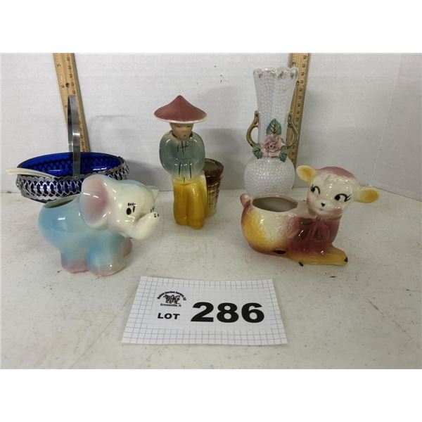 ASSORTMENT OF PLANTERS / BLUE RELISH DISH