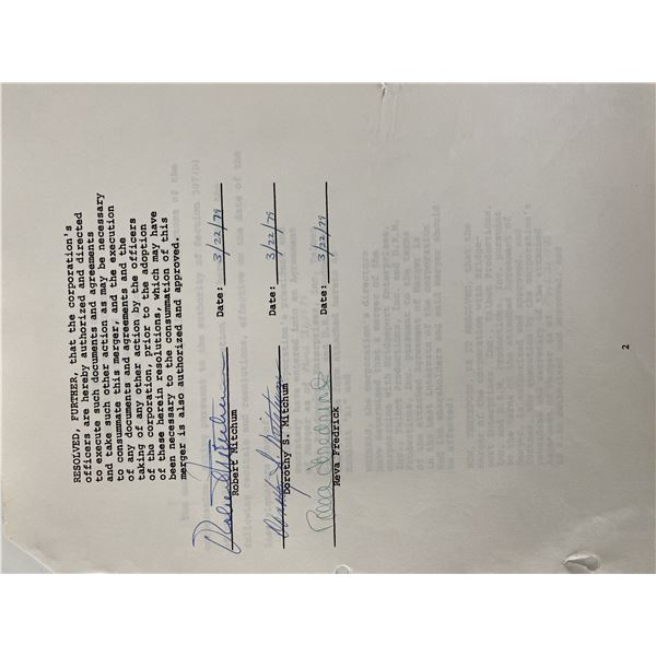 Robert Mitchum signed Dorlite Corporation Document