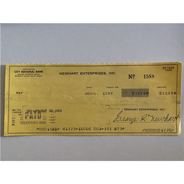 Bob Newhart signed check