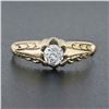Image 2 : Antique 14k Gold 0.30 ctw Old European Diamond Engagement Ring w/ Repousse Sides