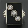 Image 7 : Vintage 10k White Gold Rectangular Black Onyx w/ Diamond Open Work Sides Ring