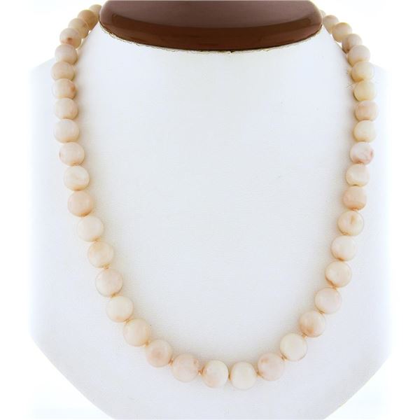 Vintage 16.5" 8.5mm Angel Skin Bead Coral Strand Necklace w/ 14k Gold Clasp