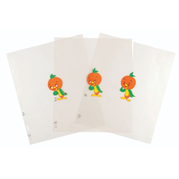 Three Florida Citrus Orange Bird Animation Cels.