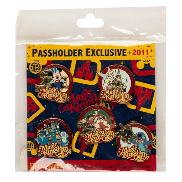A Set of Walt Disney World 40th Anniversary Passholder Pins.