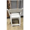 Image 2 : STACK OF 25 WHITE PLASTIC FOLDING EVENT / BANQUET CHAIRS ON MOBILE CHAIR CART *CART INCLUDED*