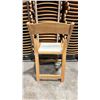 Image 2 : STACK OF 27 NATURAL WOOD FOLDING EVENT / BANQUET CHAIRS ON MOBILE CHAIR CART *CART INCLUDED*