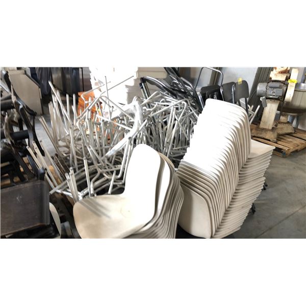 PALLET OF WHITE CHAIR BASES WITH WHITE CHAIR TOPS, STOOL BASES AND STOOL BASES/SEATS AND
