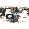 Image 1 : 2 OFFICE DESKS, BLACK PLASTIC MOBILE CART, MISC DECOR AND MORE