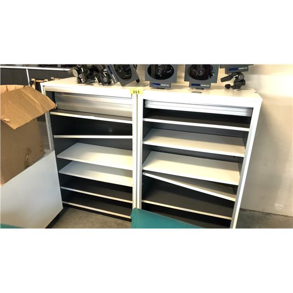 SET OF WHITE CABINETS AND SHELVING UNITS
