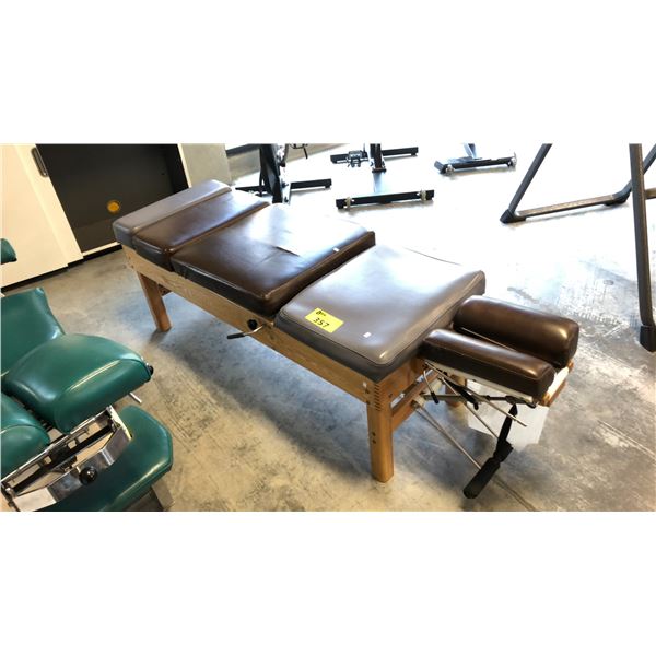 BROWN LEATHER ANGLE ADJUSTABLE WOODEN MASSAGE TABLE