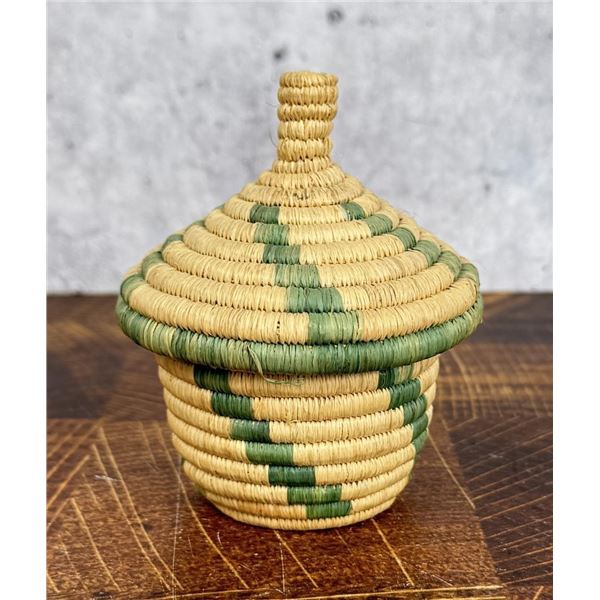 Yupik Eskimo Alaska Native Lidded Coil Basket