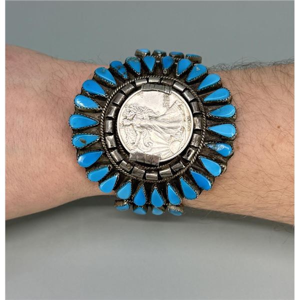 Zuni Petit Point Nickel Silver Turquoise Bracelet