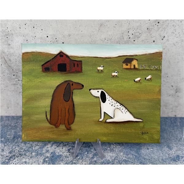 Folk Art Dogs on the Farm Painting
