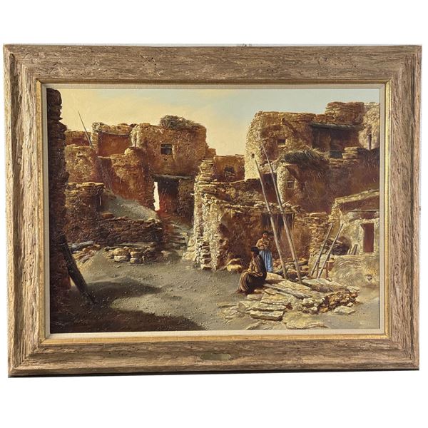 Paul Calle Walpi Pueblo Family Oil Painting