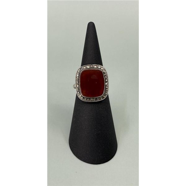 Marcasite & Carnelian Sterling Silver Ring