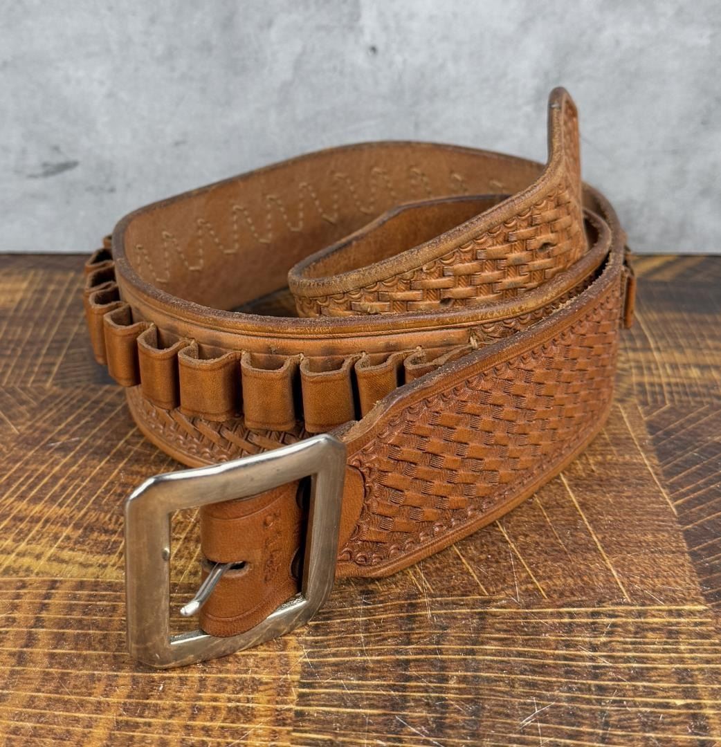 Tooled Leather Cowboy Ammo Belt Gun Rig