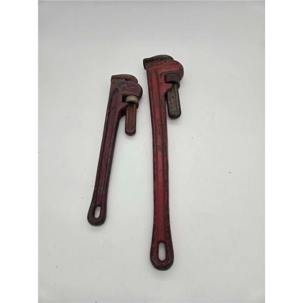 2 steel pipe wrenches
