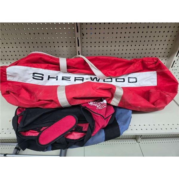 sherwood hockey bag and 2 duffle bags