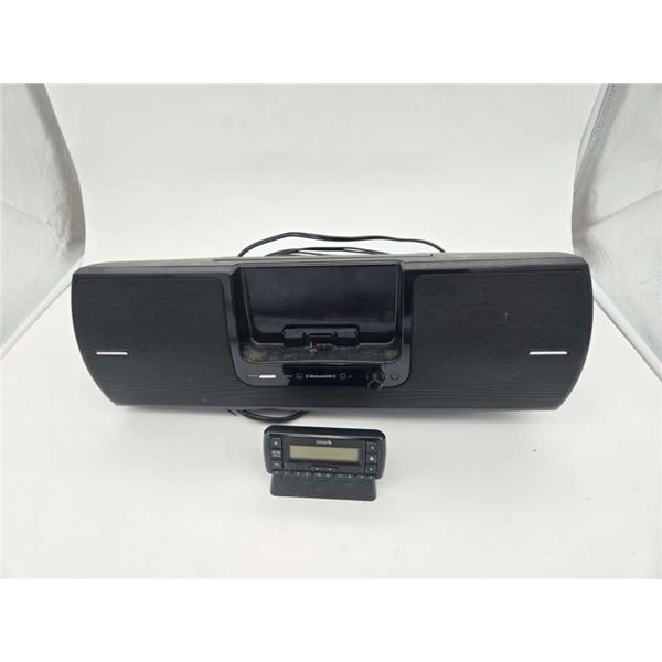 Sirius satellite radio and boom box.