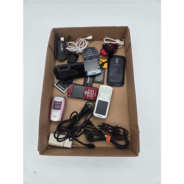 assorted cell phones and accessories