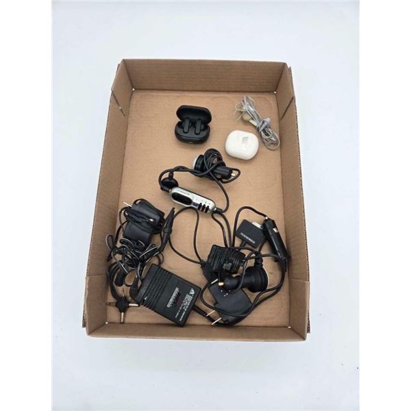 ear buds, fm transmitters and adapters