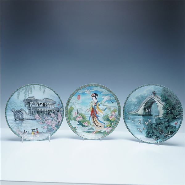 3pc Chinese Imperial Jingdezhen Porcelain Collector Plates