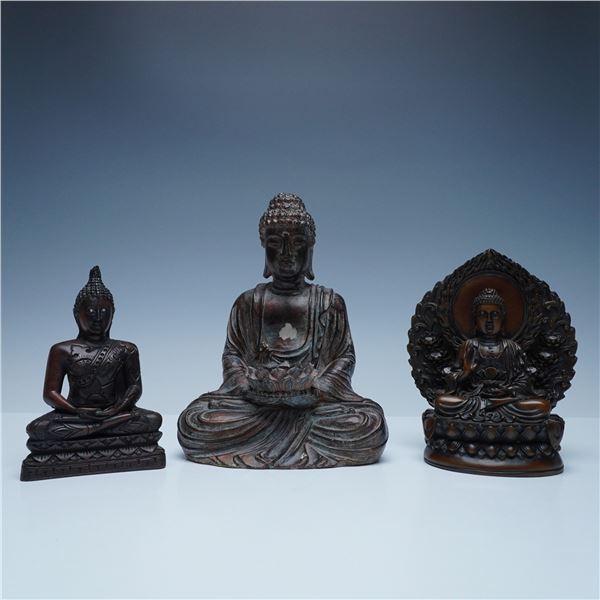 3pc Collection of Three Buddha Statues in Various Styles