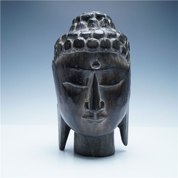 Hand-Carved Wooden Buddha Head Bust